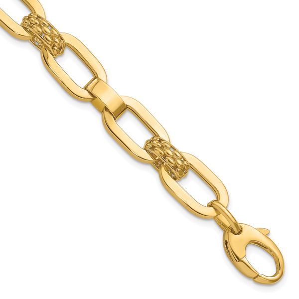 Leslie's 14K Polished and Textured Fancy Link Bracelet