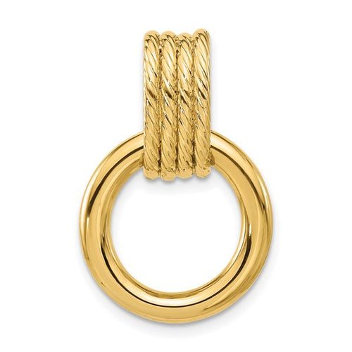 14K Polished and Textured Circle Pendant