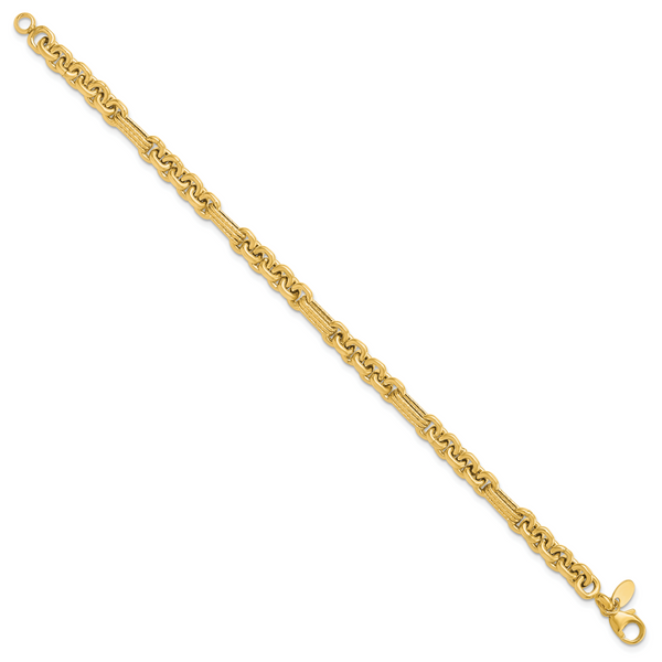 14K Polished and Textured Fancy Link Bracelet - Image 2