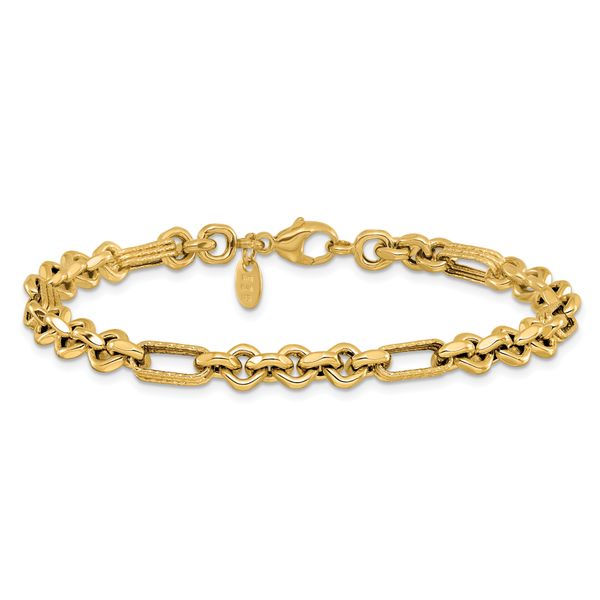 14K Polished and Textured Fancy Link Bracelet - Image 3