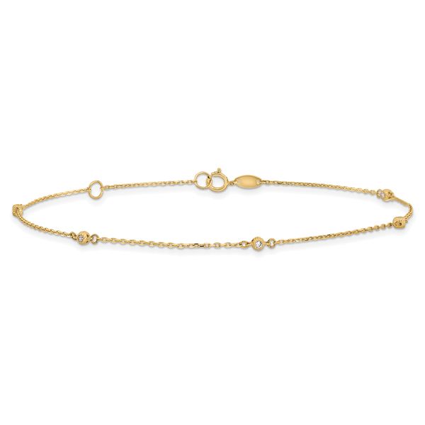Leslie's 14K Polished CZ Station 9in Plus 1in. ext. Anklet - Image 3