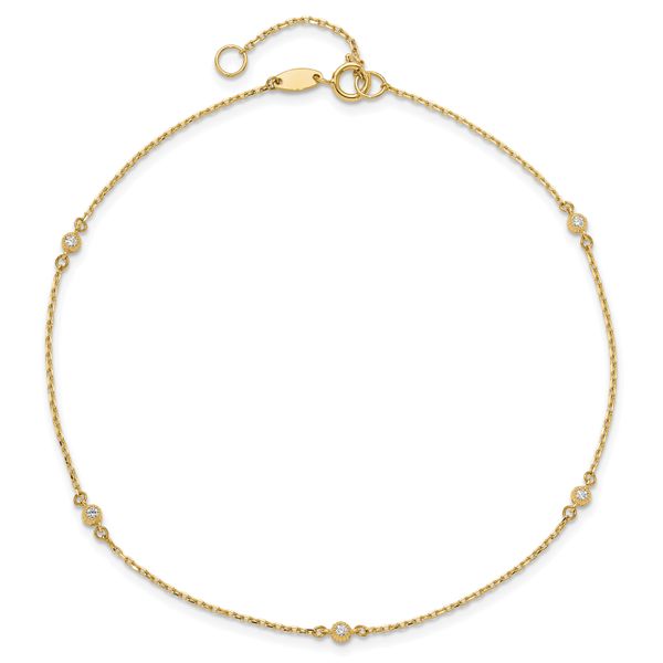 Leslie's 14K Polished CZ Station 9in Plus 1in. ext. Anklet - Image 4