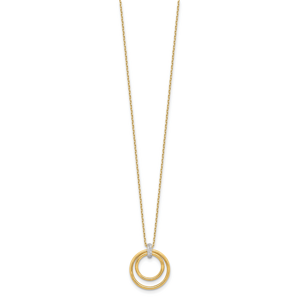 14K Two-tone Polished CZ Circles Necklace - Image 2