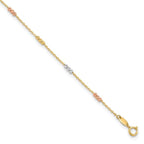 Leslie's 14K Tri-color Polished with D/C Beads 9in Plus 1in. ext. Anklet
