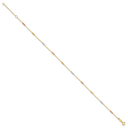 Leslie's 14K Tri-color Polished with D/C Beads 9in Plus 1in. ext. Anklet - Image 2