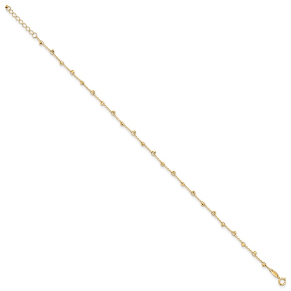 Leslie's 14K Polished and Diamond-cut Beads 9in Plus 1in ext. Anklet - Image 2