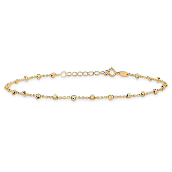 Leslie's 14K Polished and Diamond-cut Beads 9in Plus 1in ext. Anklet - Image 3