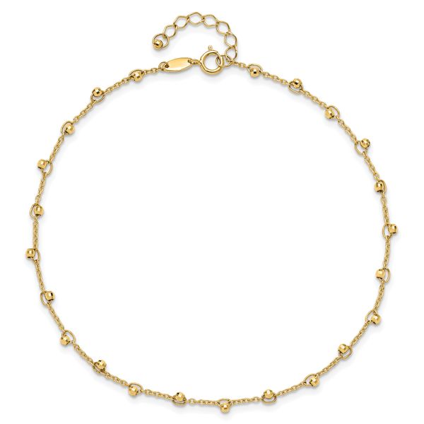 Leslie's 14K Polished and Diamond-cut Beads 9in Plus 1in ext. Anklet - Image 4