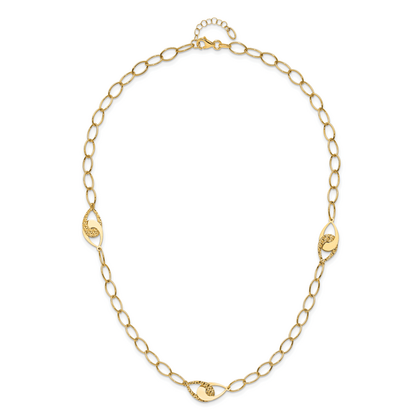 14K Polished and Diamond-cut Fancy Link with 1in ext. Necklace - Image 4