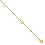 14K Polished and D/C Beads 9in Plus 1in ext. Anklet
