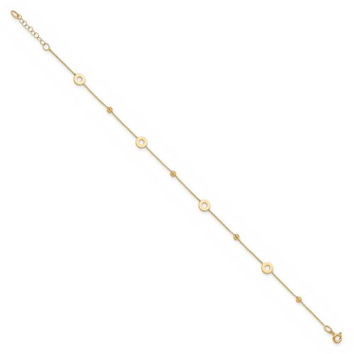 14K Polished and D/C Beads 9in Plus 1in ext. Anklet - Image 2