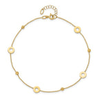 14K Polished and D/C Beads 9in Plus 1in ext. Anklet - Image 4