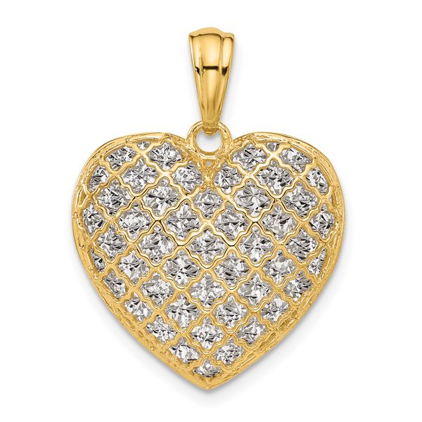 Leslie's 14K Two-tone Polished and Dia-cut Heart Pendant