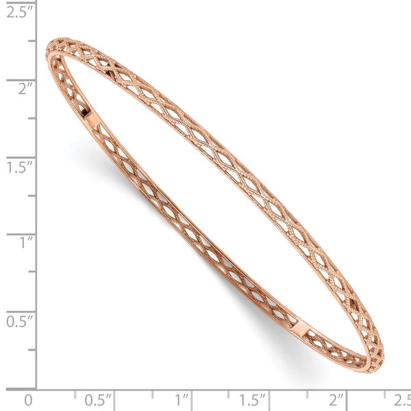 14K Rose Gold Polished and Textured Slip-on Bangle - Image 3