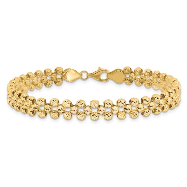 Leslie's 14K Polished and Diamond-cut Fancy Beaded Link Bracelet - Image 3