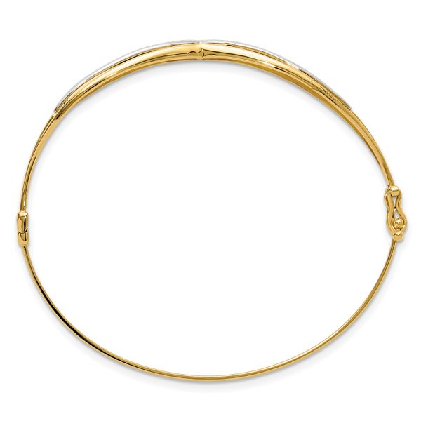 14K with Rhodium Polished Fancy Hinged Bangle - Image 2