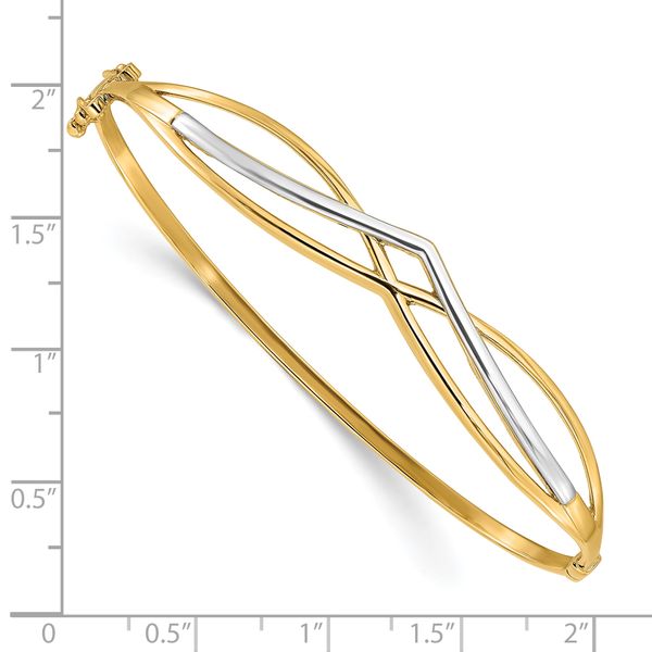 14K with Rhodium Polished Fancy Hinged Bangle - Image 3