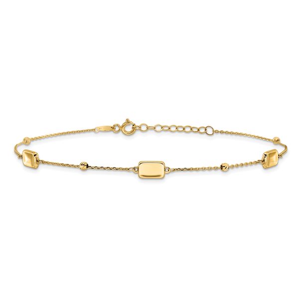 Leslie's 14K Polished and Diamond-cut Station Plus 1in ext. Anklet - Image 3
