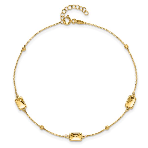 Leslie's 14K Polished and Diamond-cut Station Plus 1in ext. Anklet - Image 4