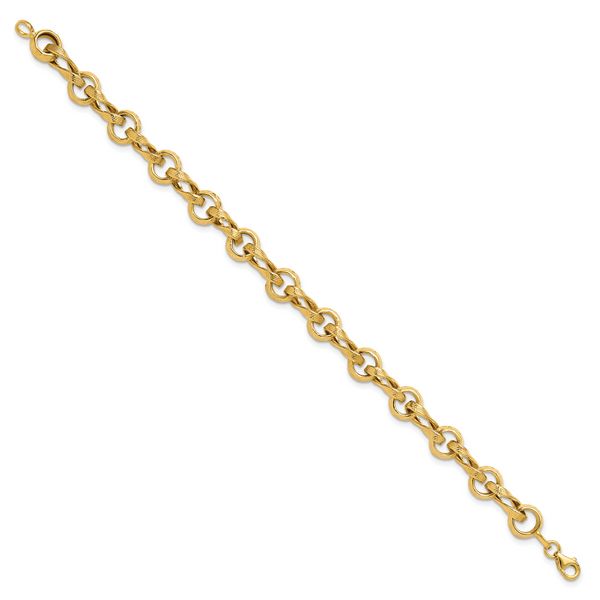 14K Polished and Textured Fancy Link Bracelet - Image 2