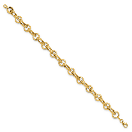 14K Polished and Textured Fancy Link Bracelet - Image 2