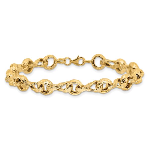 14K Polished and Textured Fancy Link Bracelet - Image 3