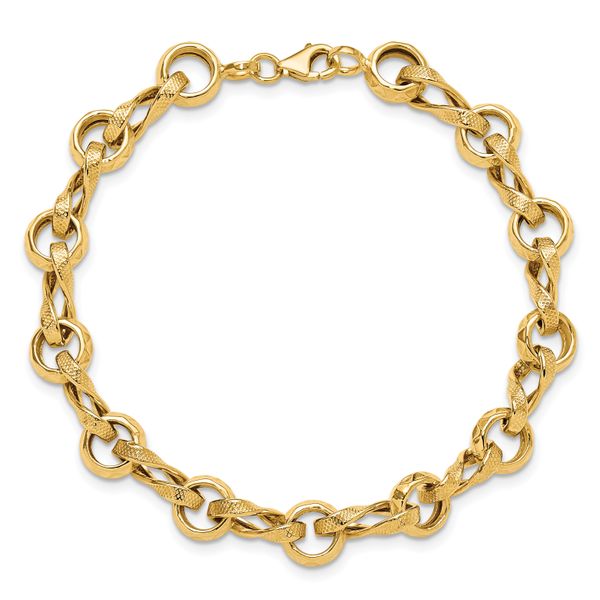 14K Polished and Textured Fancy Link Bracelet - Image 4