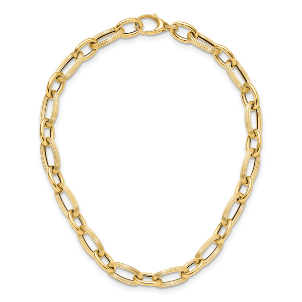 14K Polished Textured Hollow Fancy Link Necklace - Image 4