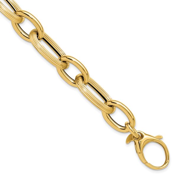 Leslie's 14K Polished Textured Hollow Fancy Link Bracelet