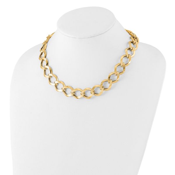 14K Polished Brushed Hollow Fancy Link Necklace - Image 2