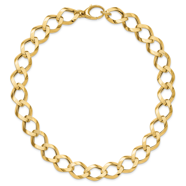 14K Polished Brushed Hollow Fancy Link Necklace - Image 3
