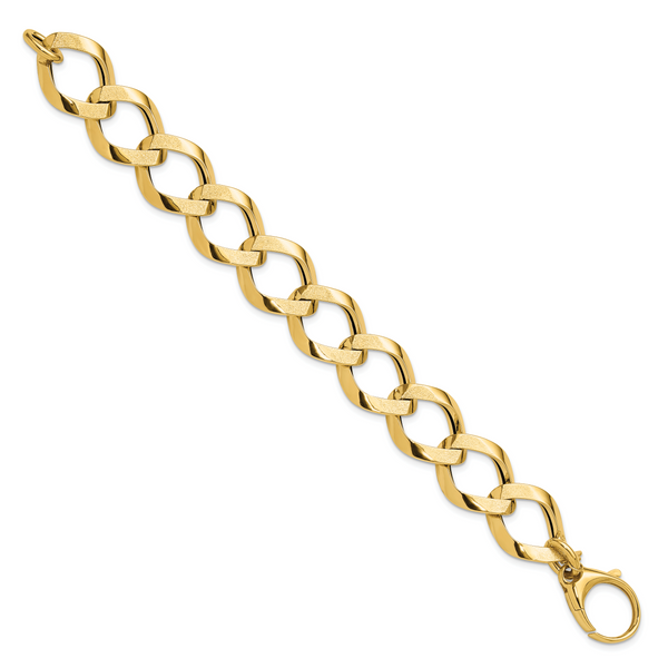14K Polished Brushed Hollow Fancy Link Bracelet - Image 2