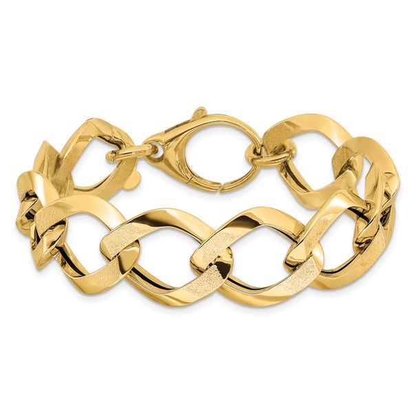 14K Polished Brushed Hollow Fancy Link Bracelet - Image 3
