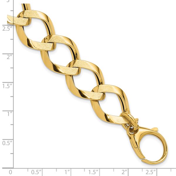 14K Polished Brushed Hollow Fancy Link Bracelet - Image 4