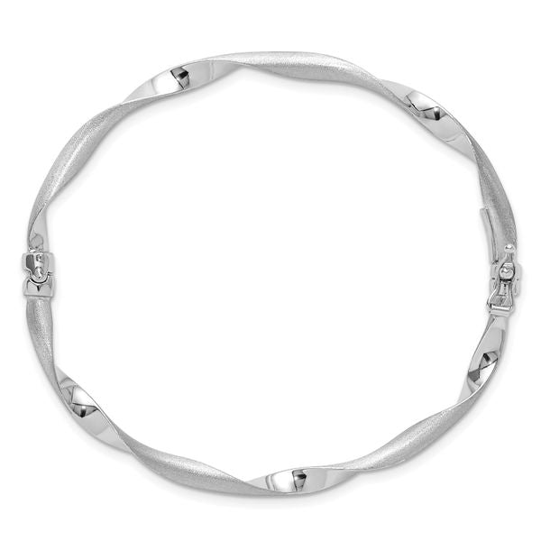 Leslie's 14K White Gold Polished and Brushed Twisted Hinged Bangle - Image 2
