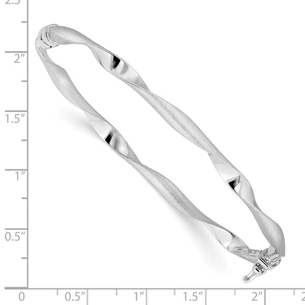 Leslie's 14K White Gold Polished and Brushed Twisted Hinged Bangle - Image 3