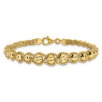 14K Polished Textured and Diamond-cut Beaded Bracelet - Image 3