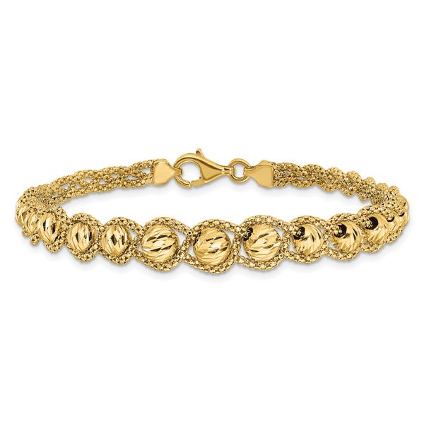 14K Polished Textured and Diamond-cut Beaded Bracelet - Image 3