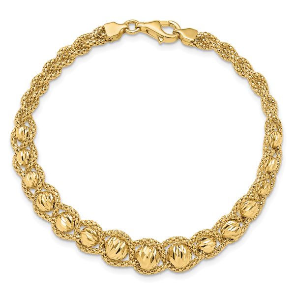 14K Polished Textured and Diamond-cut Beaded Bracelet - Image 4