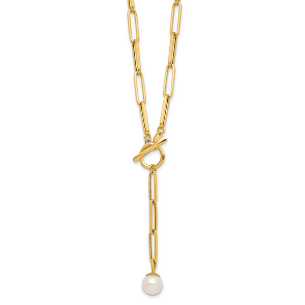 Leslie's 14K Polished Freshwater Cultured Pearl Fancy Link Toggle Necklace - Image 2