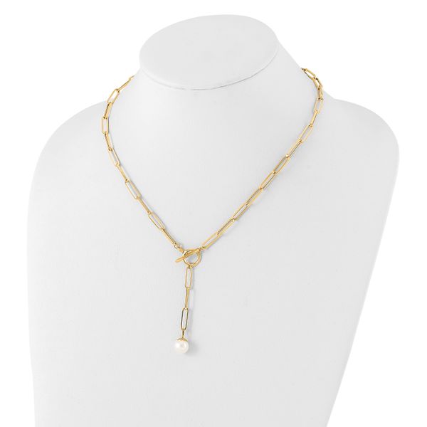 Leslie's 14K Polished Freshwater Cultured Pearl Fancy Link Toggle Necklace - Image 3
