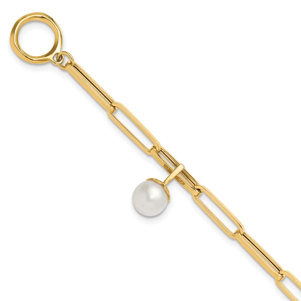 Leslie's 14K Polished FW Cultured Pearl Fancy Link Toggle Bracelet