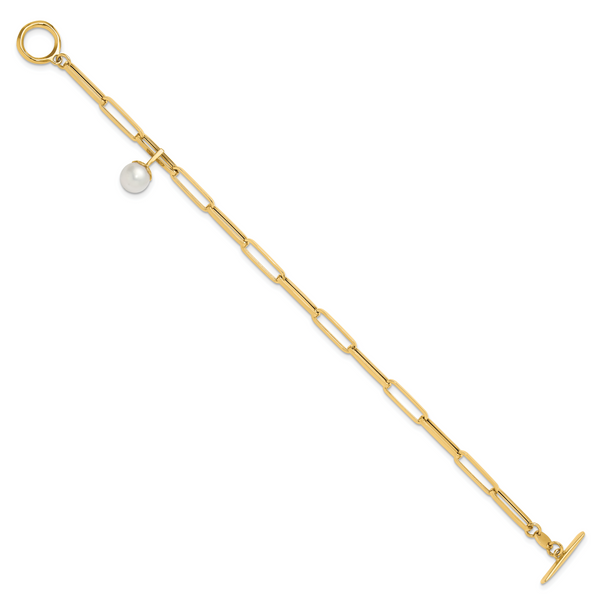 Leslie's 14K Polished FW Cultured Pearl Fancy Link Toggle Bracelet - Image 2