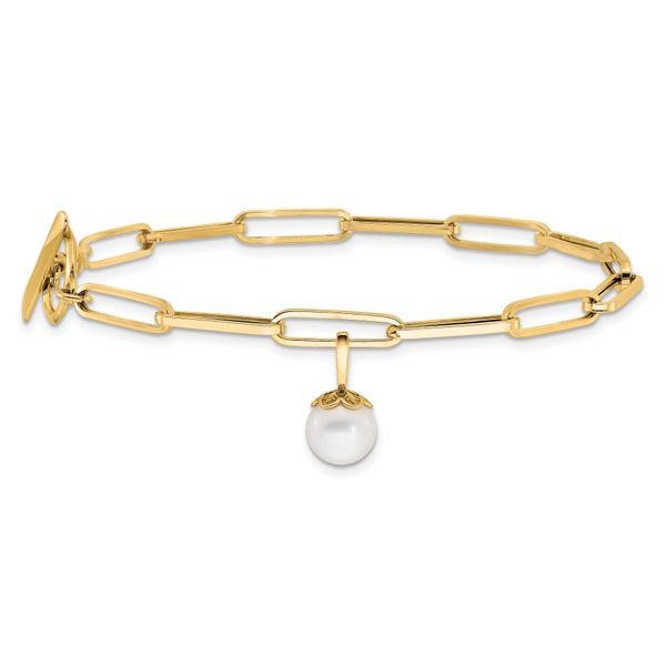 Leslie's 14K Polished FW Cultured Pearl Fancy Link Toggle Bracelet - Image 3
