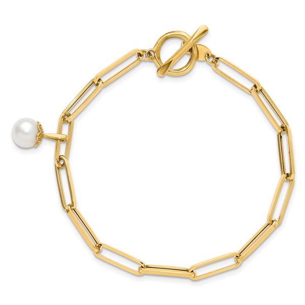 Leslie's 14K Polished FW Cultured Pearl Fancy Link Toggle Bracelet - Image 4