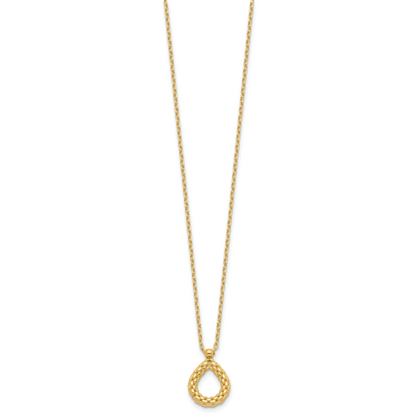 14K Polished and Textured Teardrop with .5in ext. Necklace - Image 2