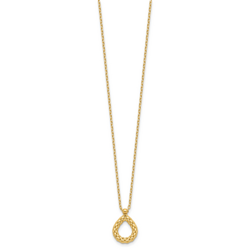 14K Polished and Textured Teardrop with .5in ext. Necklace - Image 2