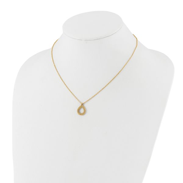 14K Polished and Textured Teardrop with .5in ext. Necklace - Image 3