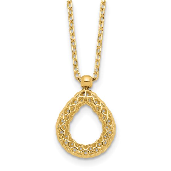 14K Polished and Textured Teardrop with .5in ext. Necklace - Image 4