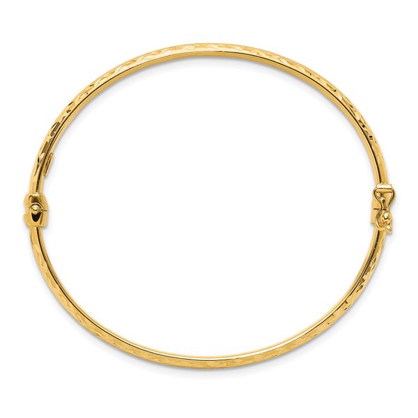 14K Polished and Diamond-cut Hinged Bangle - Image 2
